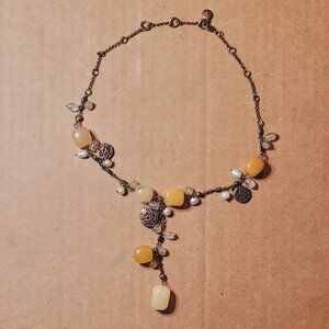 Sigrid Olsen Citrine Quartz Freshwater Pearl Stone Brass Chain Necklace 17 "